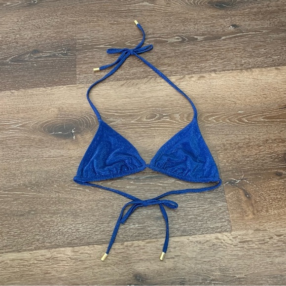 Monday swimwear Womens blue shimmer triangle tie neck / tie back bikini top S - Picture 1 of 7